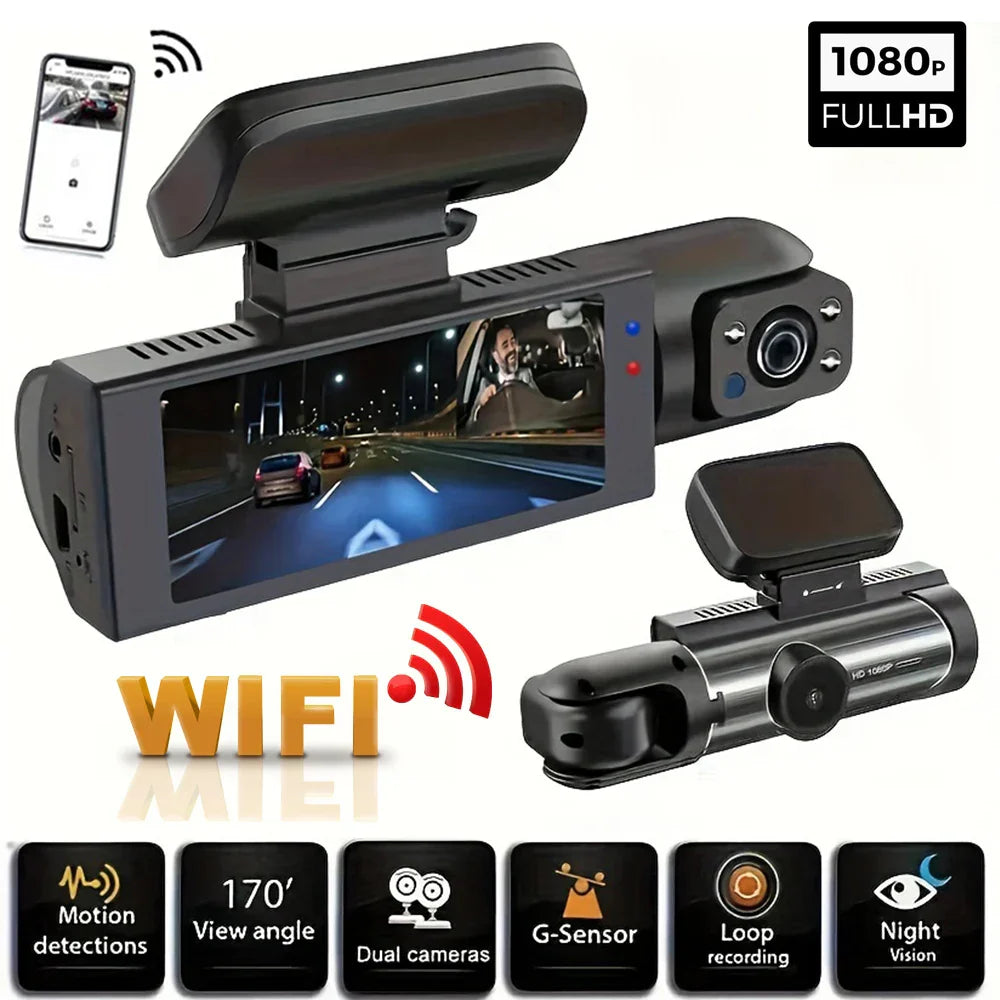 1080P WiFi Dual Dash Cam Front Interior Car Camera Black-1